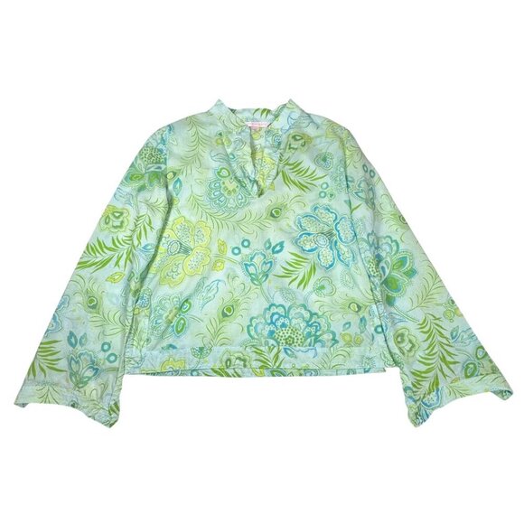 VTG Victoria’s Secret Boho Floral Top Sz.M Green Fine Cotton Peasant Coastal - Picture 14 of 14